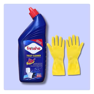 Toilet Cleaner (1L) with Protective Rubber Gloves - Removes Tough Stains and Odour