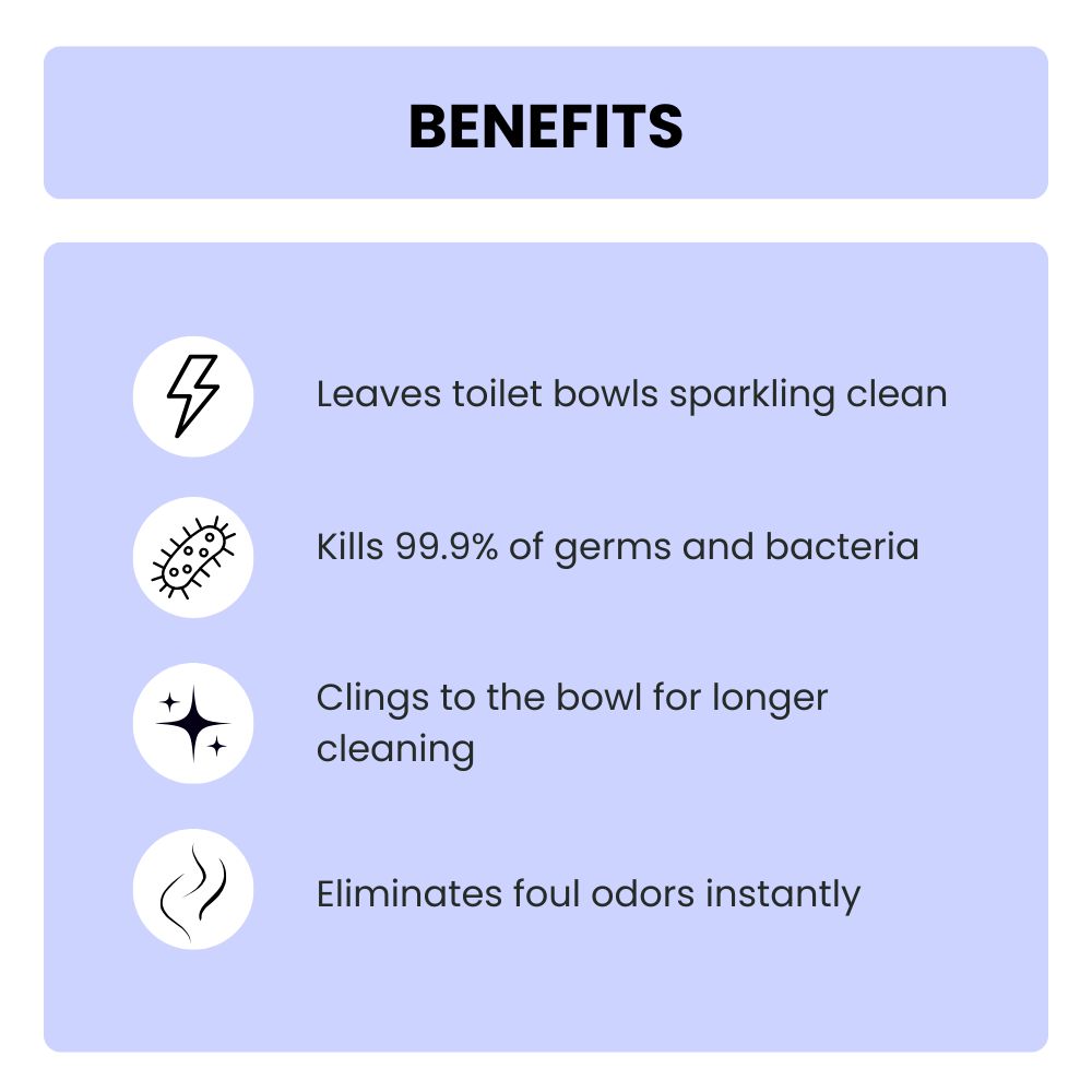 Toilet Cleaner (1L) with Protective Rubber Gloves - Removes Tough Stains and Odour