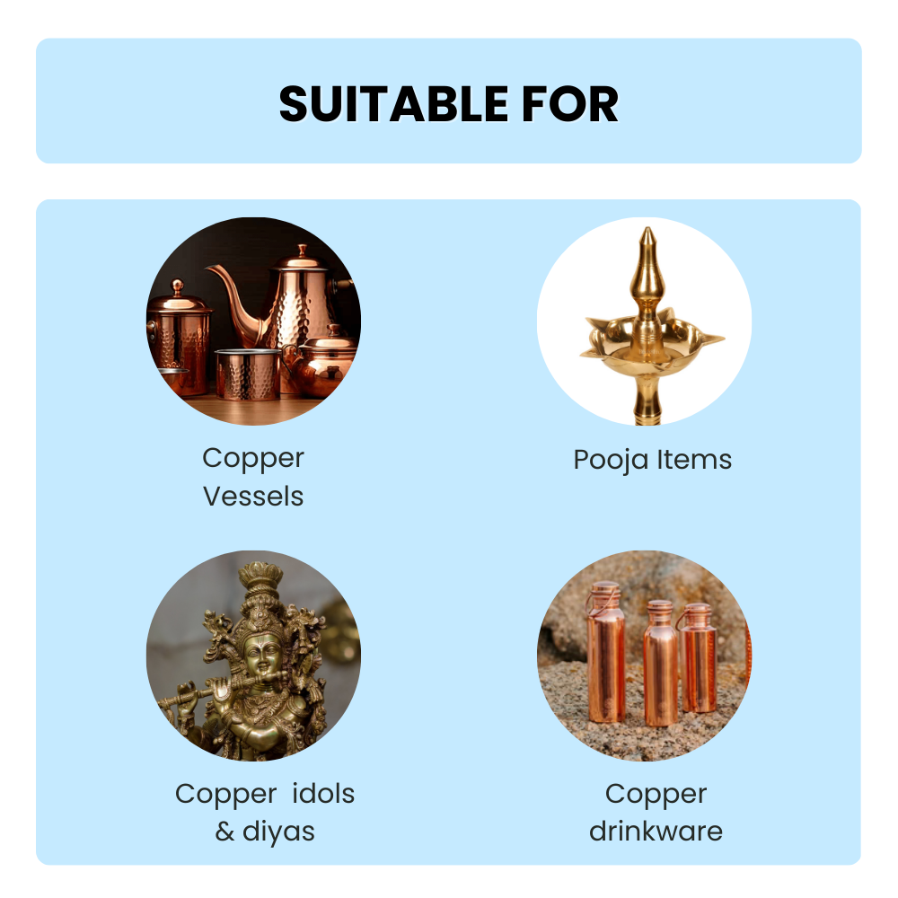 Pooja Items Cleaner – Copper & Brass Polish - No Metal Loss - 500 ML