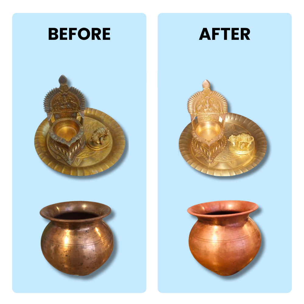 Pooja Items Cleaner – Copper & Brass Polish - No Metal Loss - 500 ML