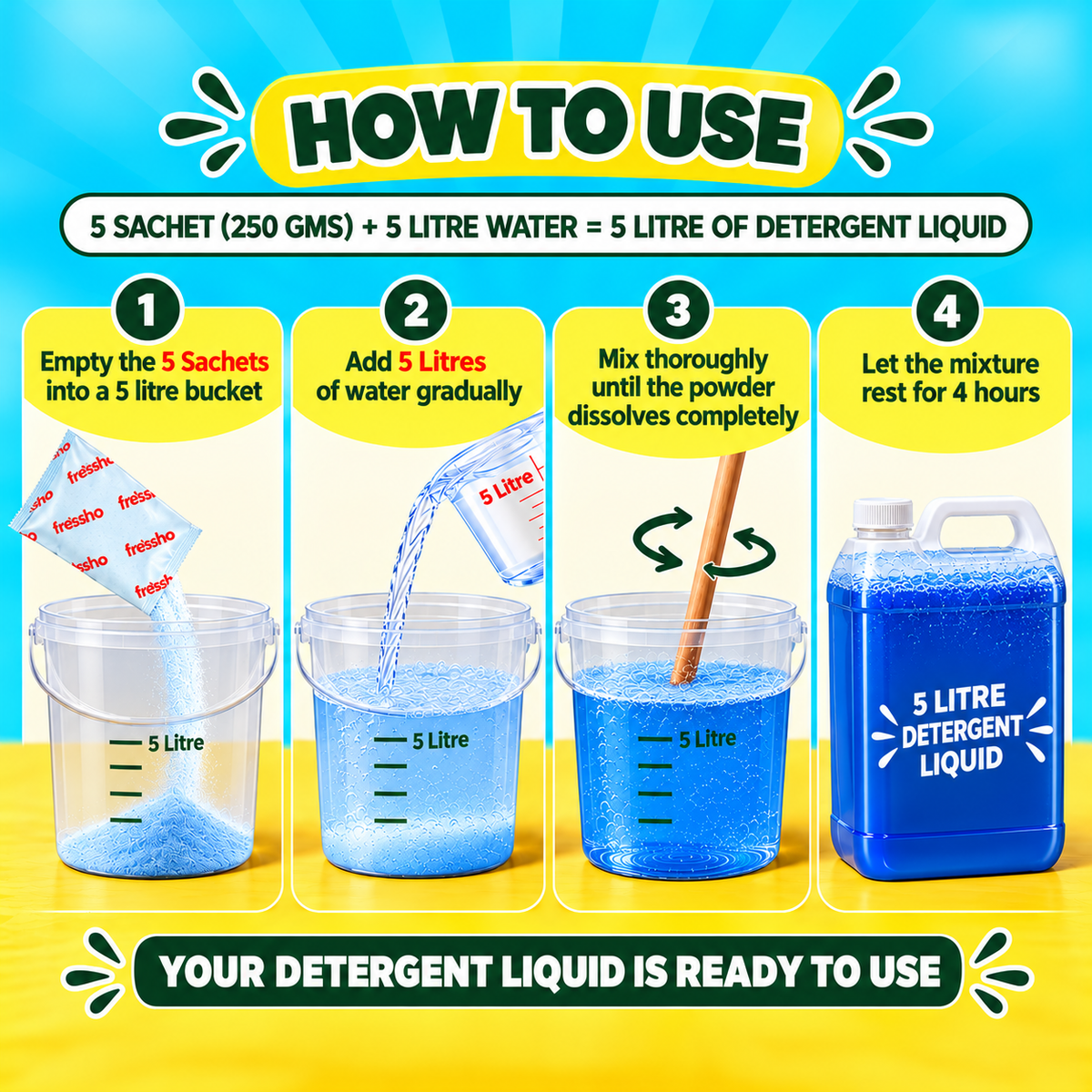 Detergent Powder to Liquid (250 Grams) - Make 5 Litres of Detergent Liquid at Home
