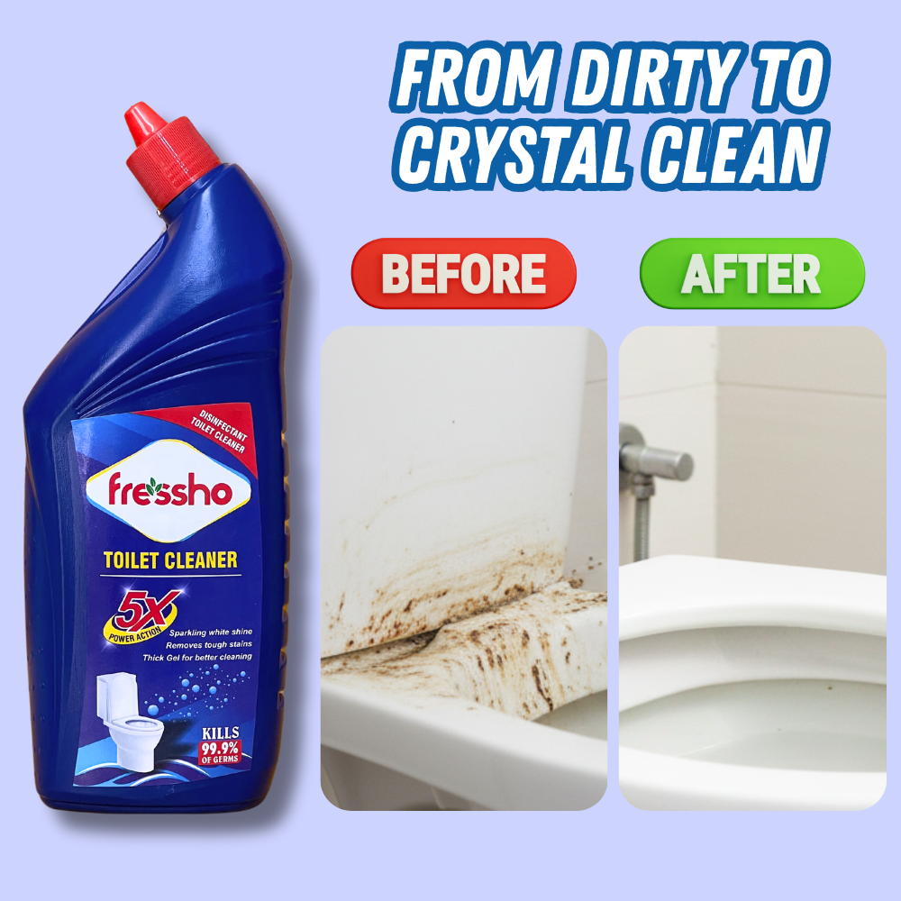 Toilet Cleaner (1L) with Protective Rubber Gloves - Removes Tough Stains and Odour