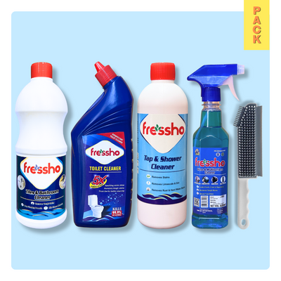 Premium Bathroom Pack - Tiles, Toilet, Tap & Glass Cleaner with 3-in-1 Brush
